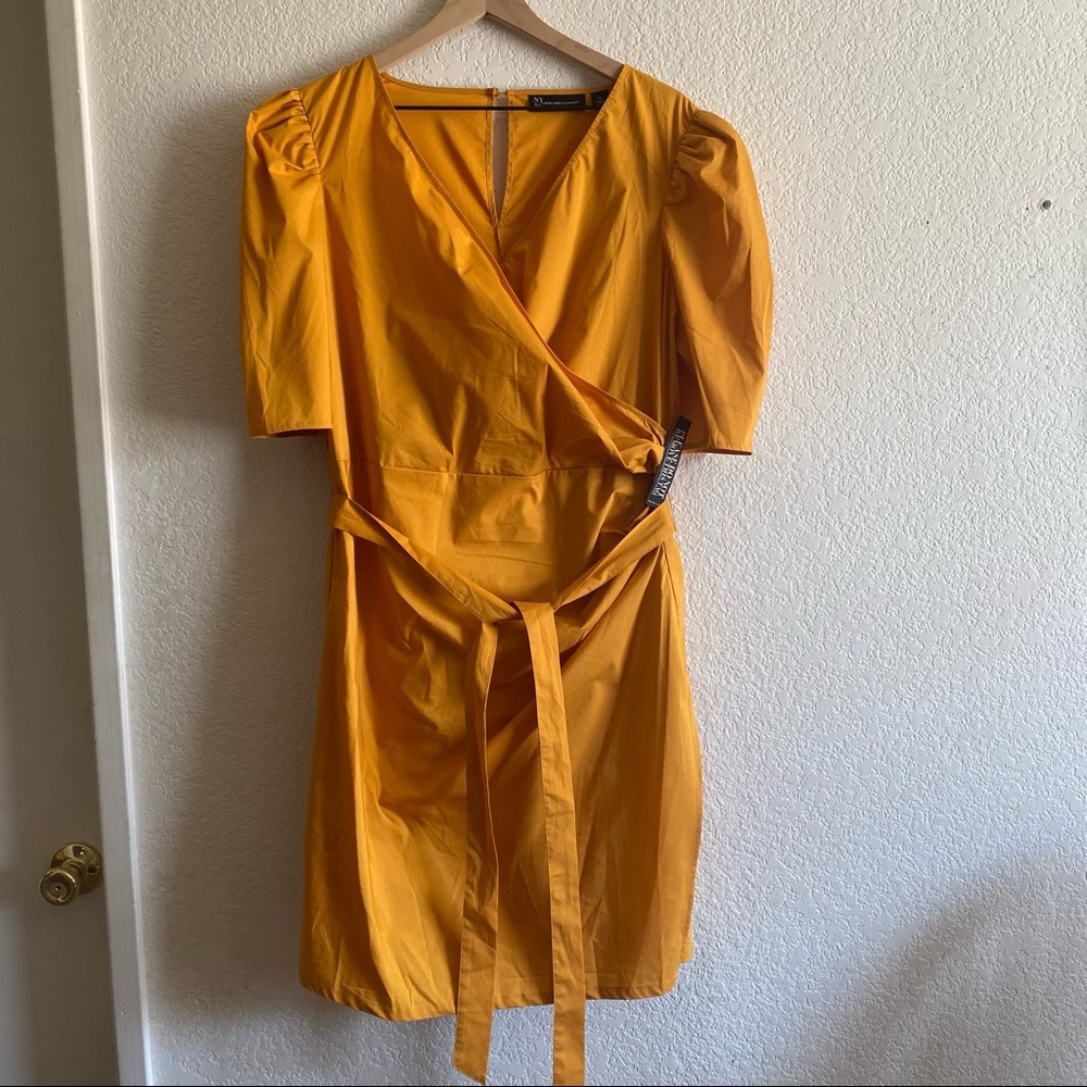 NY&C Orange Wrap Dress Tie Waist